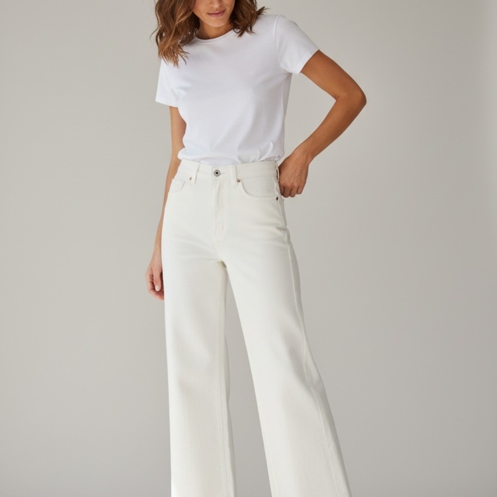 DL1961 Hepburn Jeans size 32 in Eggshell Ivory wide leg high rise PA-022